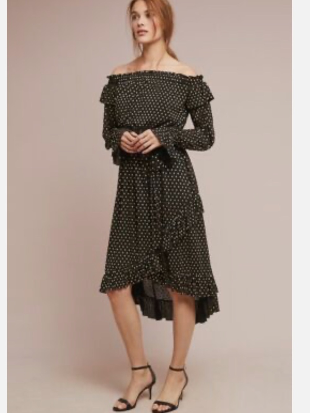 Shoshanna Polka Dot Ruffle Midi Dress